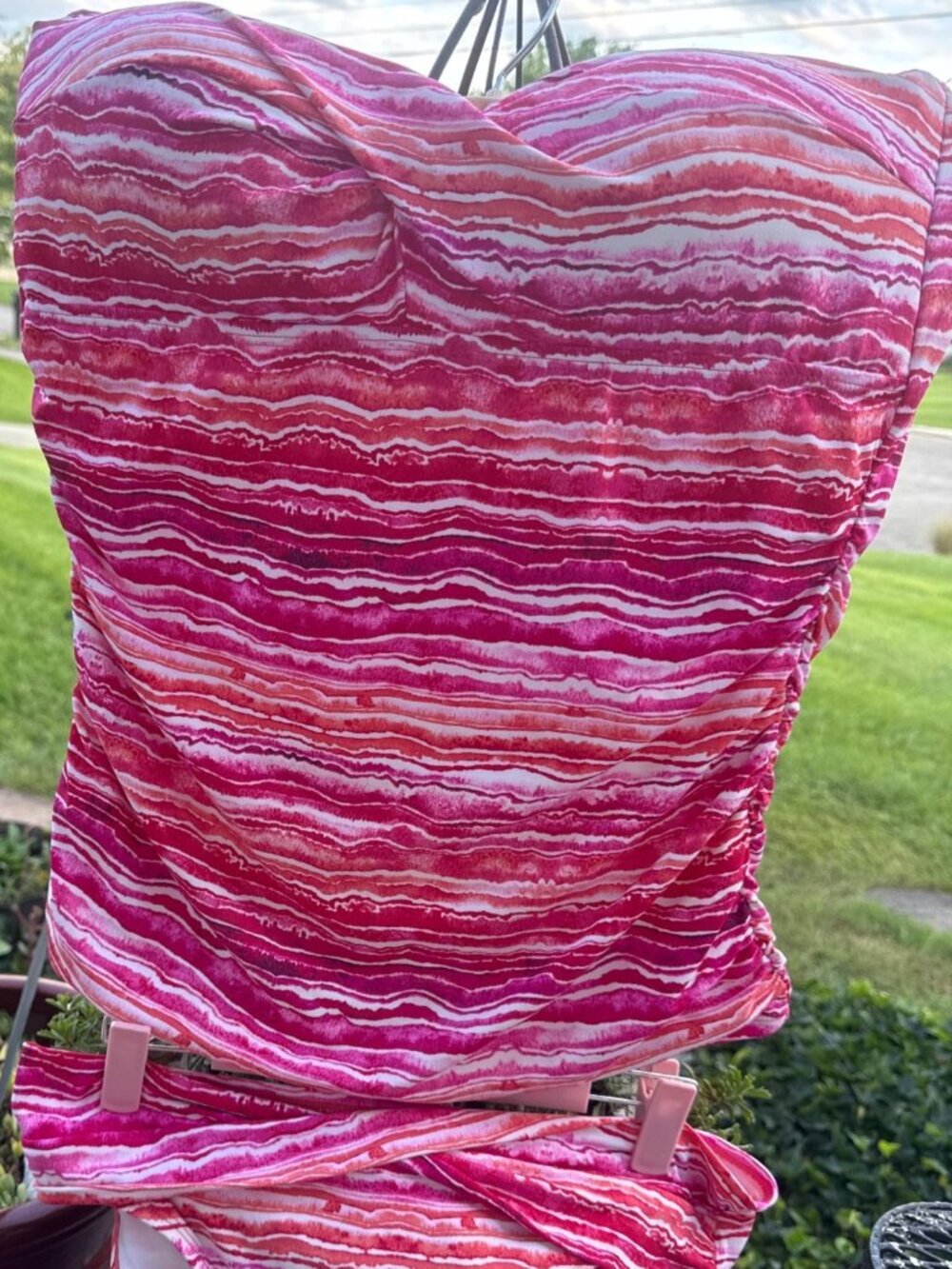 Tommy Bahama XL 2 Piece Tankini Swimsuit Pink Coral Stripe Convertible Bandeau R